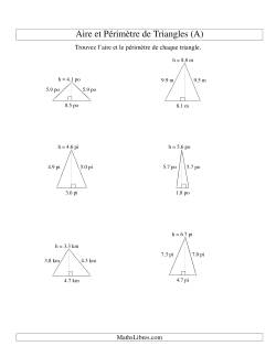 Aire et périmètre de triangles (jusqu'à 1 décimale; variation 1-9)