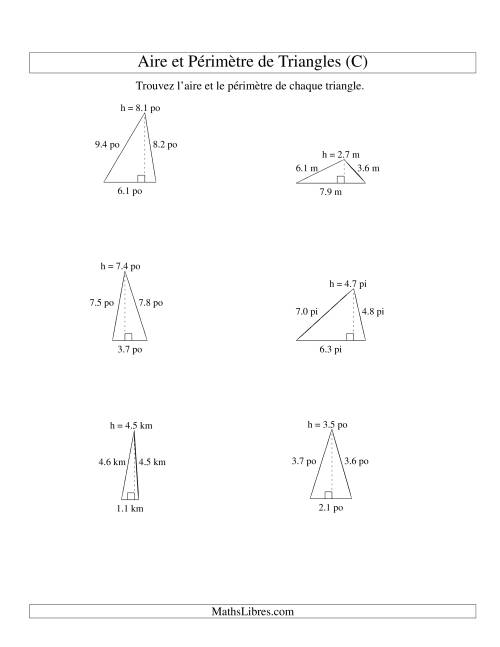 Aire et périmètre de triangles (jusqu'à 1 décimale; variation 1-9) (C)
