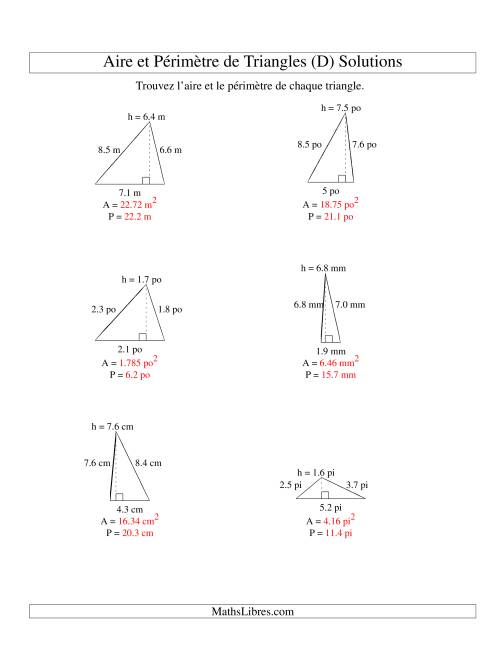 Aire et périmètre de triangles (jusqu'à 1 décimale; variation 1-9) (D) page 2