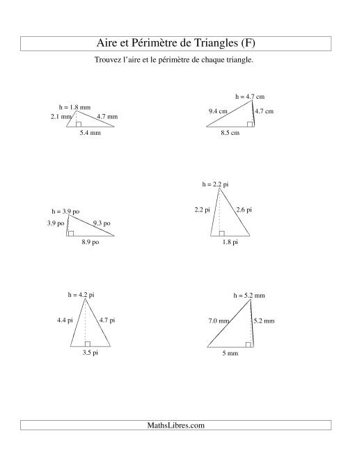 Aire et périmètre de triangles (jusqu'à 1 décimale; variation 1-9) (F)