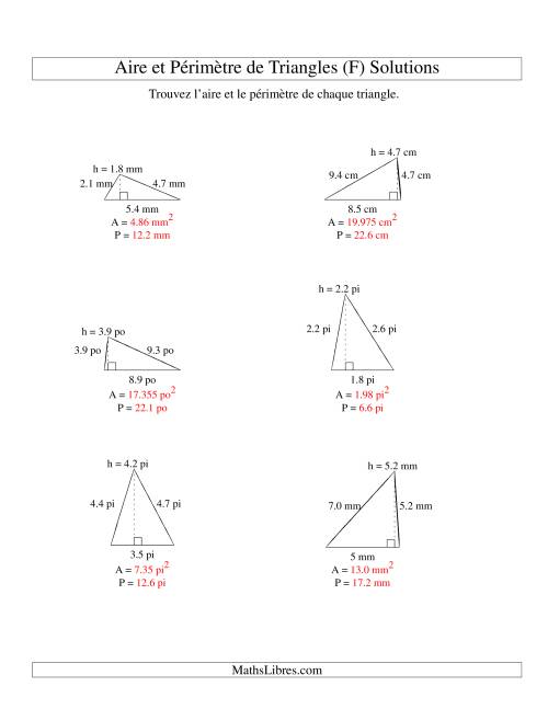 Aire et périmètre de triangles (jusqu'à 1 décimale; variation 1-9) (F) page 2