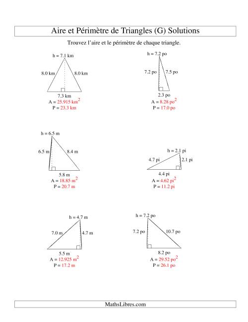 Aire et périmètre de triangles (jusqu'à 1 décimale; variation 1-9) (G) page 2