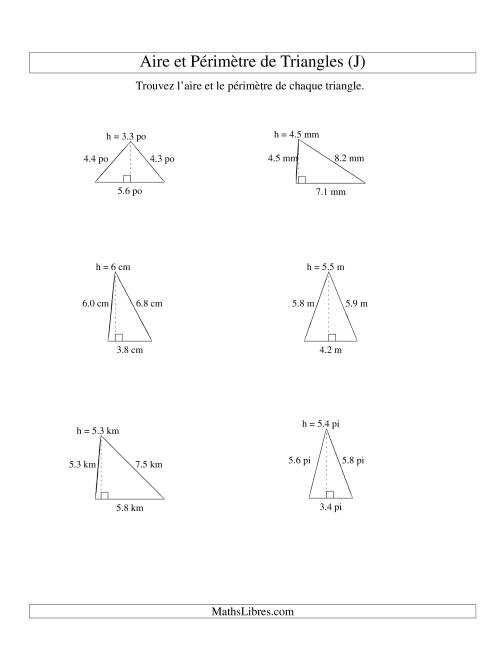 Aire et périmètre de triangles (jusqu'à 1 décimale; variation 1-9) (J)