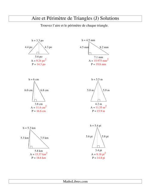 Aire et périmètre de triangles (jusqu'à 1 décimale; variation 1-9) (J) page 2