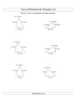 Aire et périmètre de triangles (jusqu'à 1 décimale; variation 5-20)