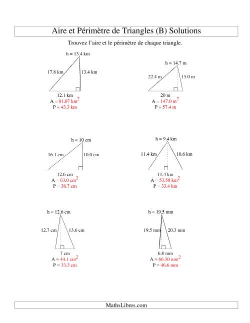 Aire et périmètre de triangles (jusqu'à 1 décimale; variation 5-20) (B) page 2