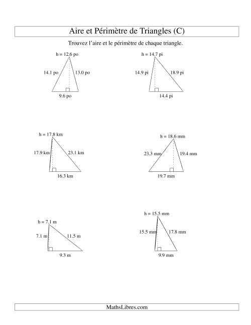Aire et périmètre de triangles (jusqu'à 1 décimale; variation 5-20) (C)