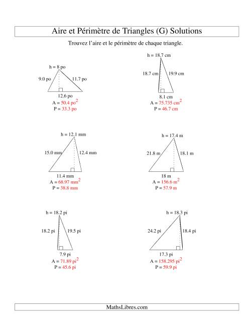 Aire et périmètre de triangles (jusqu'à 1 décimale; variation 5-20) (G) page 2