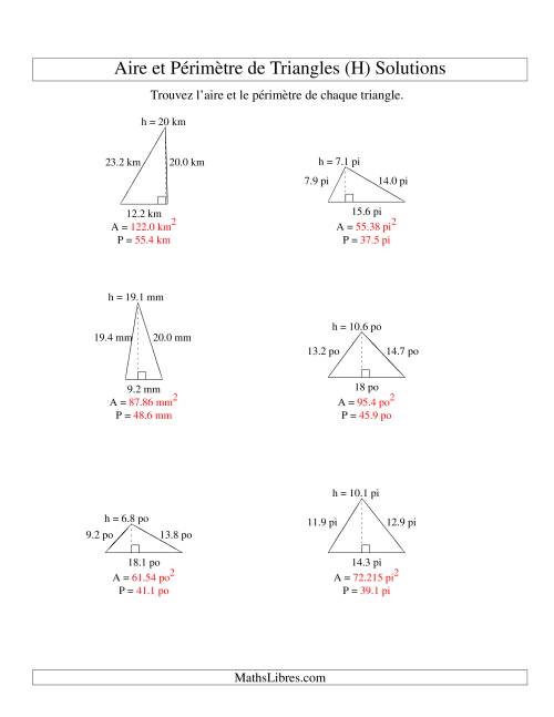 Aire et périmètre de triangles (jusqu'à 1 décimale; variation 5-20) (H) page 2