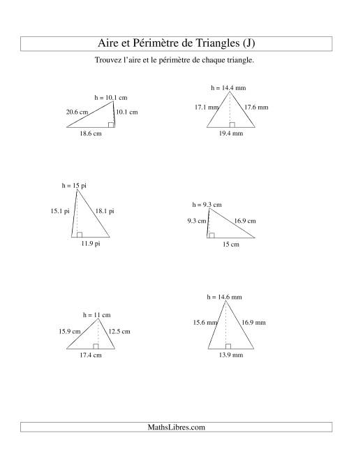 Aire et périmètre de triangles (jusqu'à 1 décimale; variation 5-20) (J)