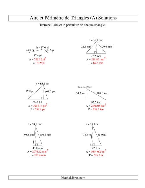 Aire et périmètre de triangles (jusqu'à 1 décimale; variation 10-99) (A) page 2