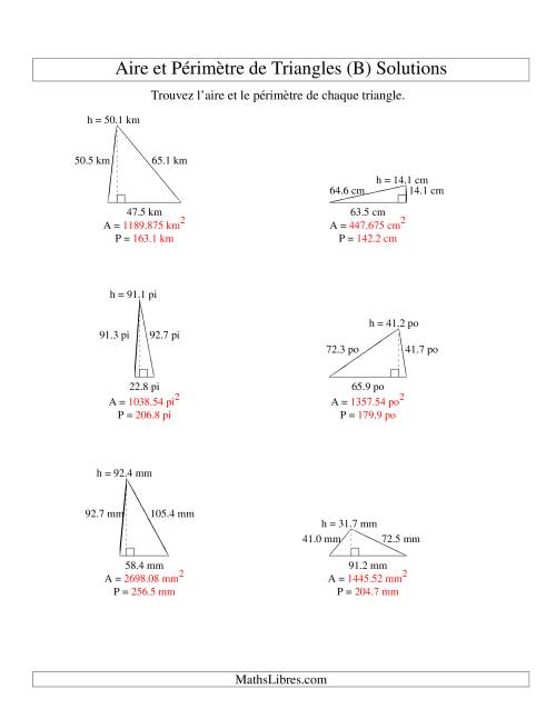 Aire et périmètre de triangles (jusqu'à 1 décimale; variation 10-99) (B) page 2