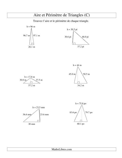 Aire et périmètre de triangles (jusqu'à 1 décimale; variation 10-99) (C)