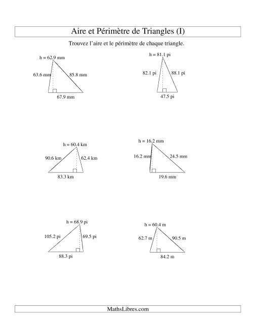 Aire et périmètre de triangles (jusqu'à 1 décimale; variation 10-99) (I)