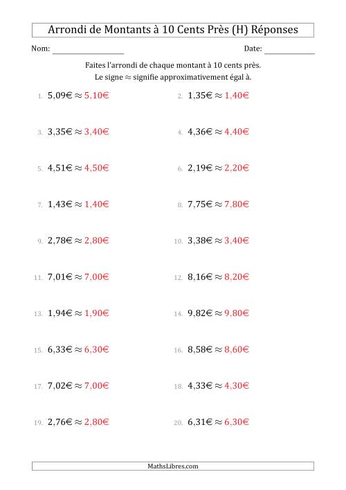 Arrondi de Montants à Euro Près 10 cents (H) page 2