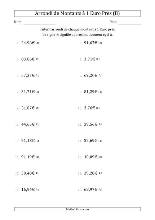 Arrondi de Montants à Euro Près 1 Euro (B)