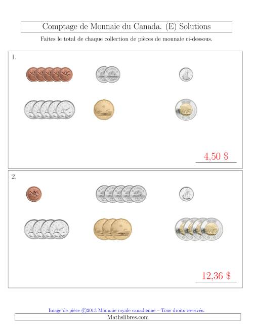 Comptage de Monnaie du Canada - Petites Collections ($) (E) page 2