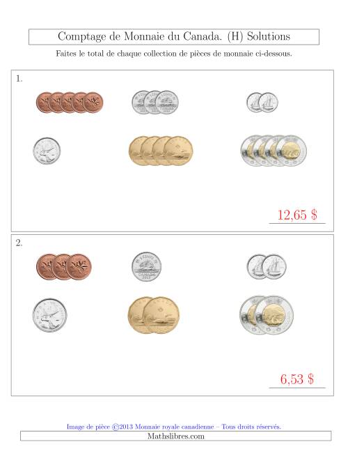 Comptage de Monnaie du Canada - Petites Collections ($) (H) page 2