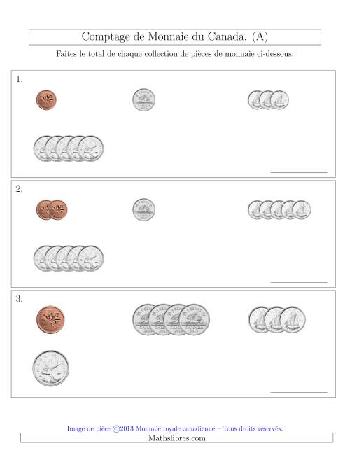 Comptage de Monnaie du Canada - Sans pièces de 1 et 2 dollars - Petites collections ($) (A)