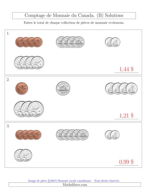Comptage de Monnaie du Canada - Sans pièces de 1 et 2 dollars - Petites collections ($) (B) page 2