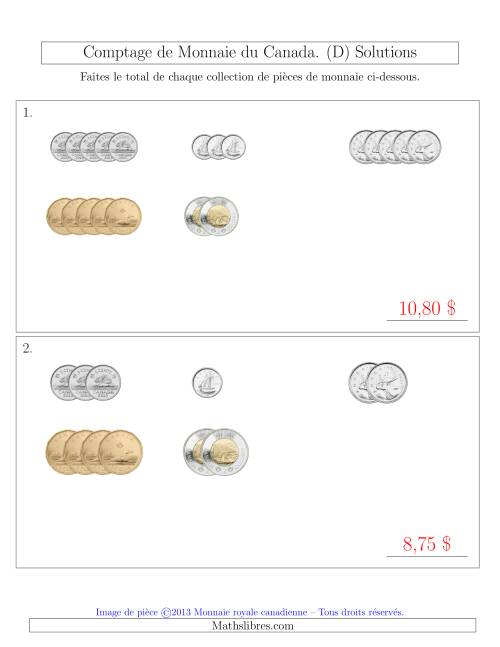 Comptage de Monnaie du Canada - Sans pièces de 1 Cent - Petites Collections ($) (D) page 2