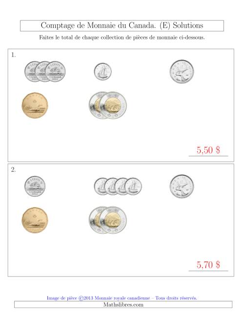 Comptage de Monnaie du Canada - Sans pièces de 1 Cent - Petites Collections ($) (E) page 2