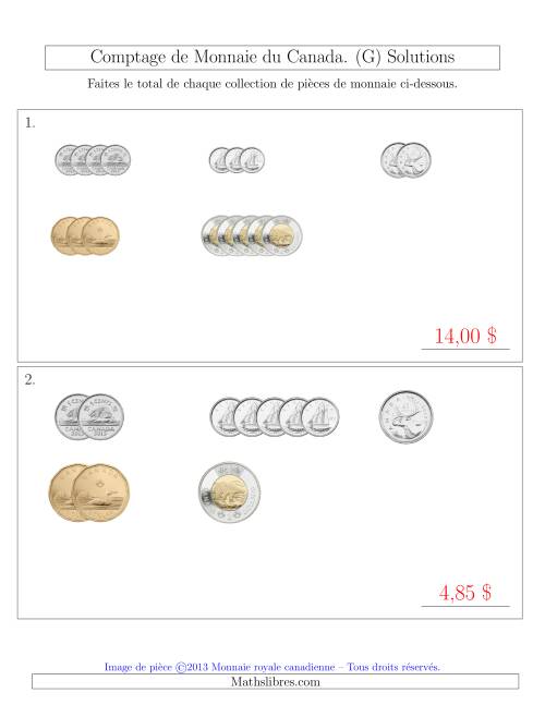 Comptage de Monnaie du Canada - Sans pièces de 1 Cent - Petites Collections ($) (G) page 2