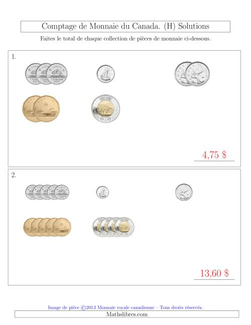 Comptage de Monnaie du Canada - Sans pièces de 1 Cent - Petites Collections ($) (H) page 2