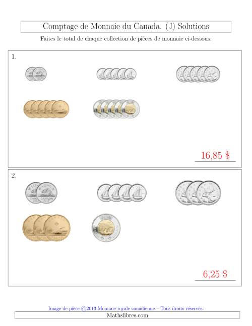 Comptage de Monnaie du Canada - Sans pièces de 1 Cent - Petites Collections ($) (J) page 2