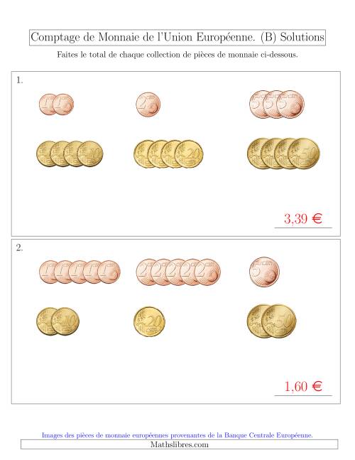 Comptage de Monnaie de l'Union Européenne - Sans pièces de 1 et 2 euros - Petites Collections(€) (B) page 2