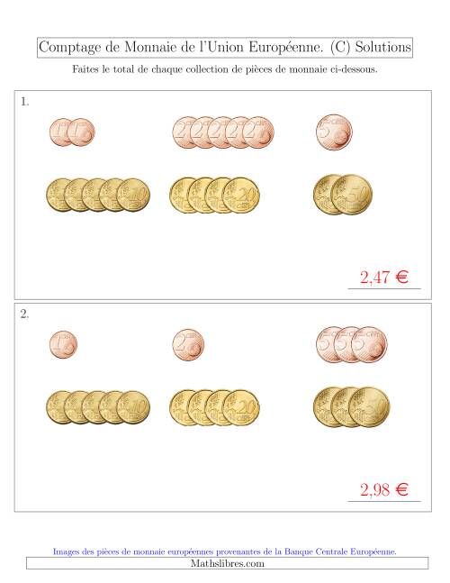 Comptage de Monnaie de l'Union Européenne - Sans pièces de 1 et 2 euros - Petites Collections(€) (C) page 2
