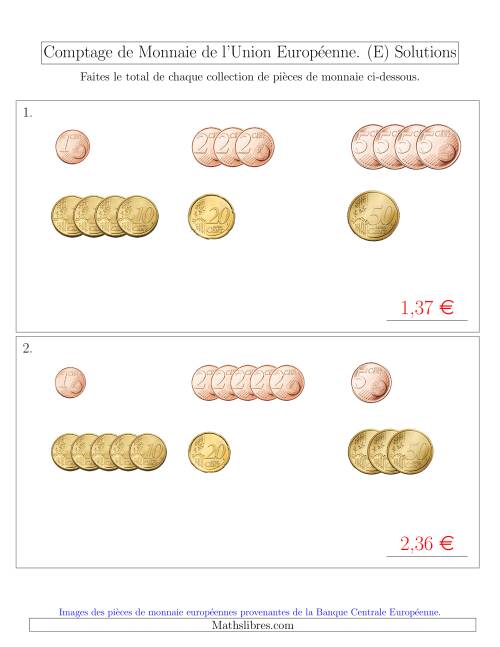Comptage de Monnaie de l'Union Européenne - Sans pièces de 1 et 2 euros - Petites Collections(€) (E) page 2