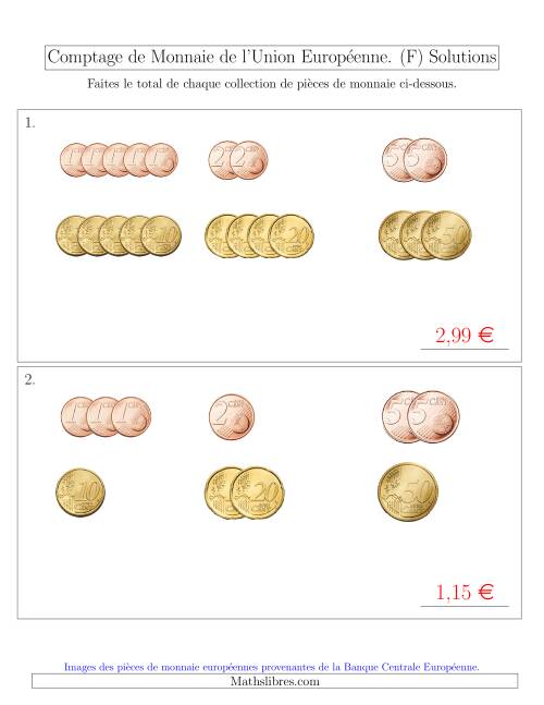 Comptage de Monnaie de l'Union Européenne - Sans pièces de 1 et 2 euros - Petites Collections(€) (F) page 2
