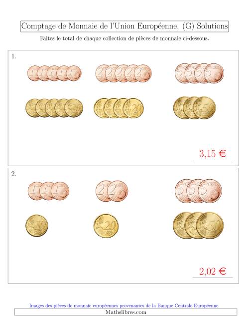 Comptage de Monnaie de l'Union Européenne - Sans pièces de 1 et 2 euros - Petites Collections(€) (G) page 2