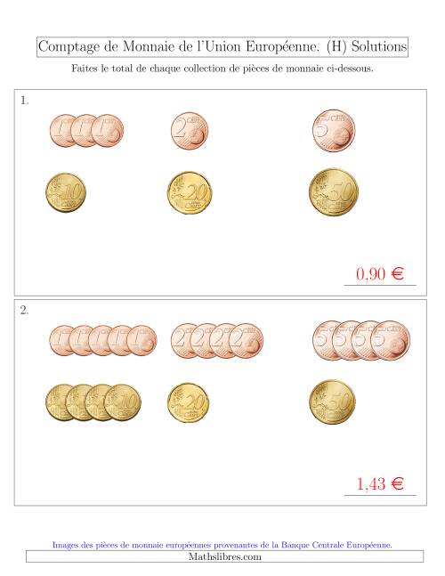 Comptage de Monnaie de l'Union Européenne - Sans pièces de 1 et 2 euros - Petites Collections(€) (H) page 2