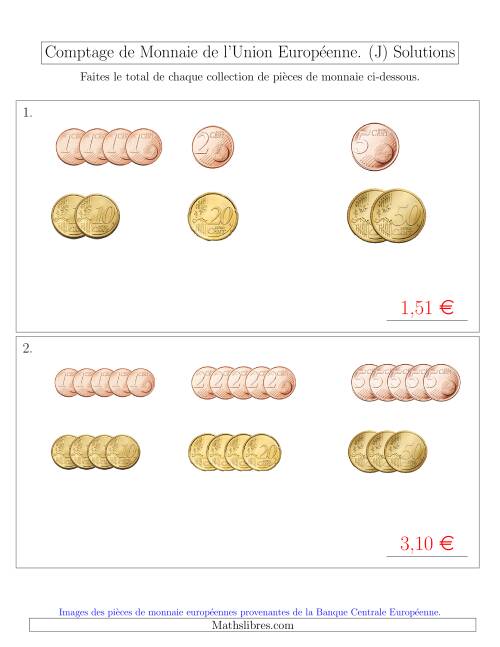 Comptage de Monnaie de l'Union Européenne - Sans pièces de 1 et 2 euros - Petites Collections(€) (J) page 2
