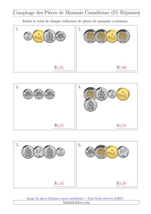 Comptage des Pièces de Monnaie Incluant 50 Cents (Petites Collections) (D) page 2