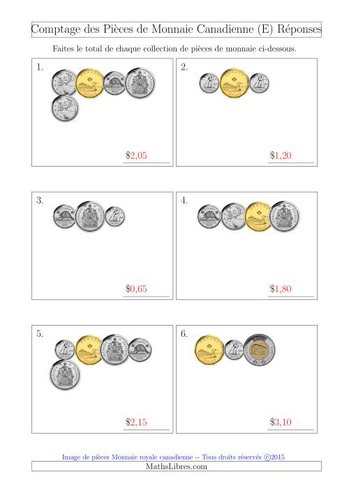 Comptage des Pièces de Monnaie Incluant 50 Cents (Petites Collections) (E) page 2