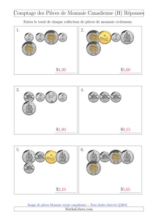 Comptage des Pièces de Monnaie Incluant 50 Cents (Petites Collections) (H) page 2