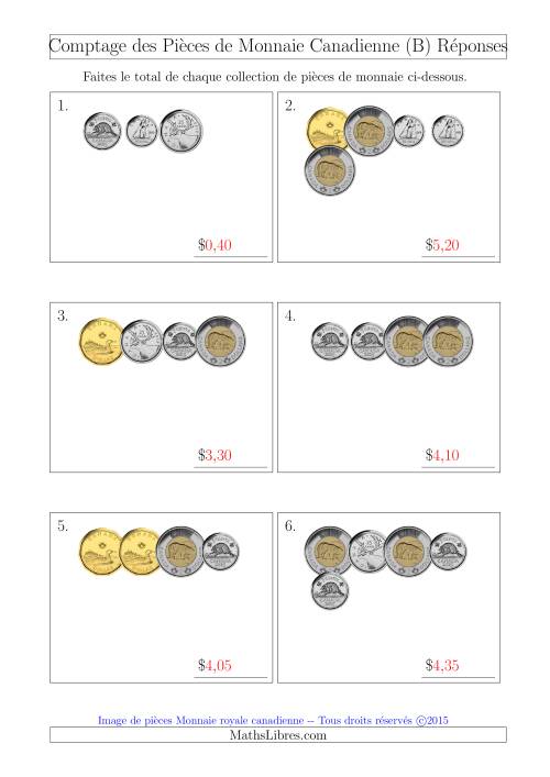 Comptage des Pièces de Monnaie Canadienne (Petites Collections) (B) page 2