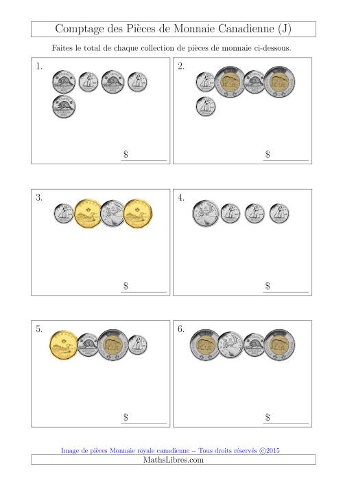 Comptage des Pièces de Monnaie Canadienne (Petites Collections) (J)