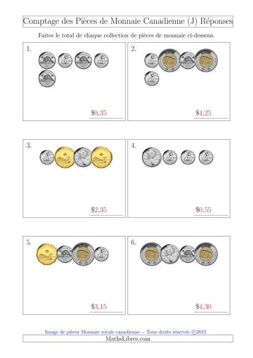 Comptage des Pièces de Monnaie Canadienne (Petites Collections) (J) page 2