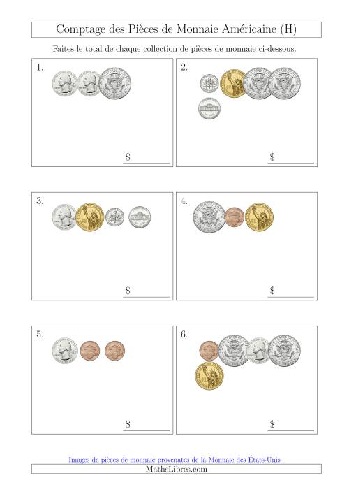 Comptage des Pièces de Monnaie Amécaine Incluant 1/2  1 Dollar (Petites Collections) (H)