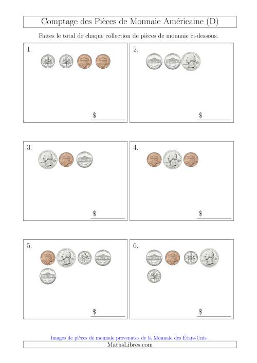 Comptage des Pièces de Monnaie Amécaine (Petites Collections) (D)
