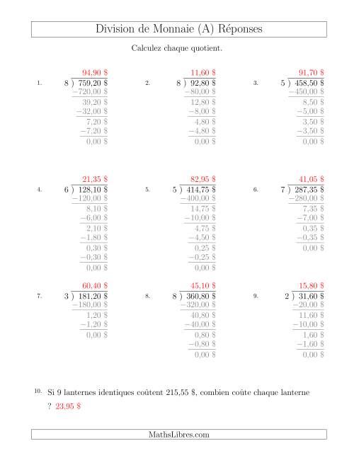 Division de Montants par Tranches de 5 Sous par un Diviseur à Un Chiffre ($) (Tout) page 2