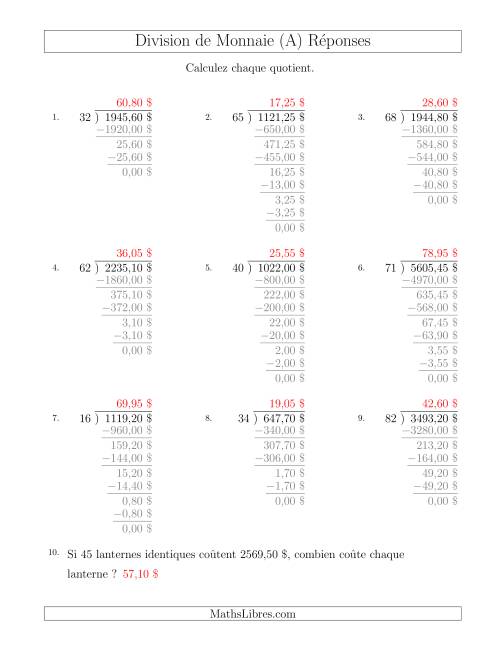 Division de Montants par Tranches de 5 Sous par un Diviseur à Deux Chiffres ($) (Tout) page 2