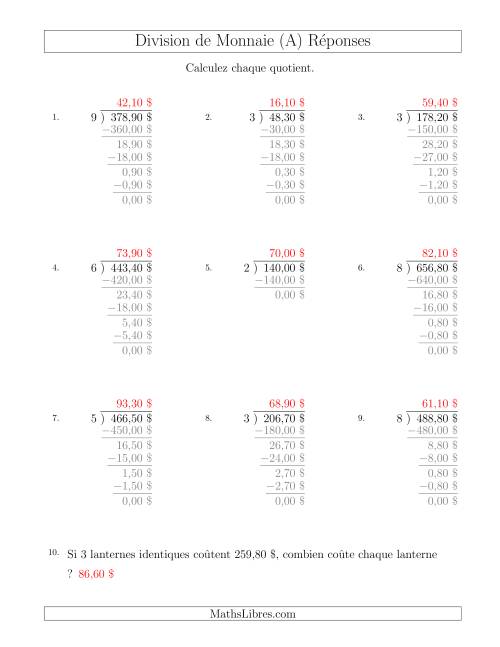 Division de Montants par Tranches de 10 Sous par un Diviseur à Un Chiffre ($) (Tout) page 2