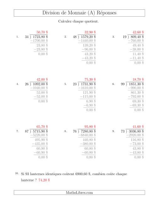 Division de Montants par Tranches de 10 Sous par un Diviseur à Deux Chiffres ($) (Tout) page 2
