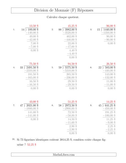 Division de Montants par Tranches de 25 Sous par un Diviseur à Deux Chiffres ($) (F) page 2