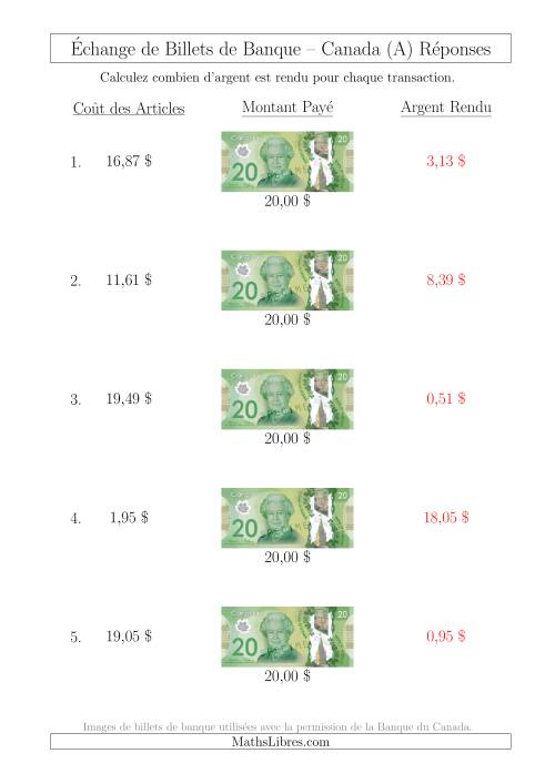 Échange de Billets de Banque Canadiens de 20 $ (A) page 2